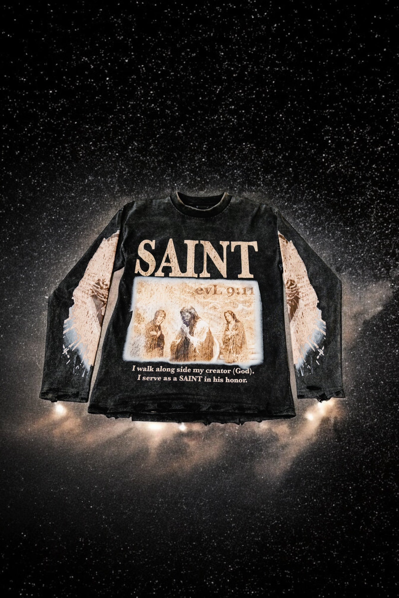 -SAINT Long Sleeve Distressed Shirt